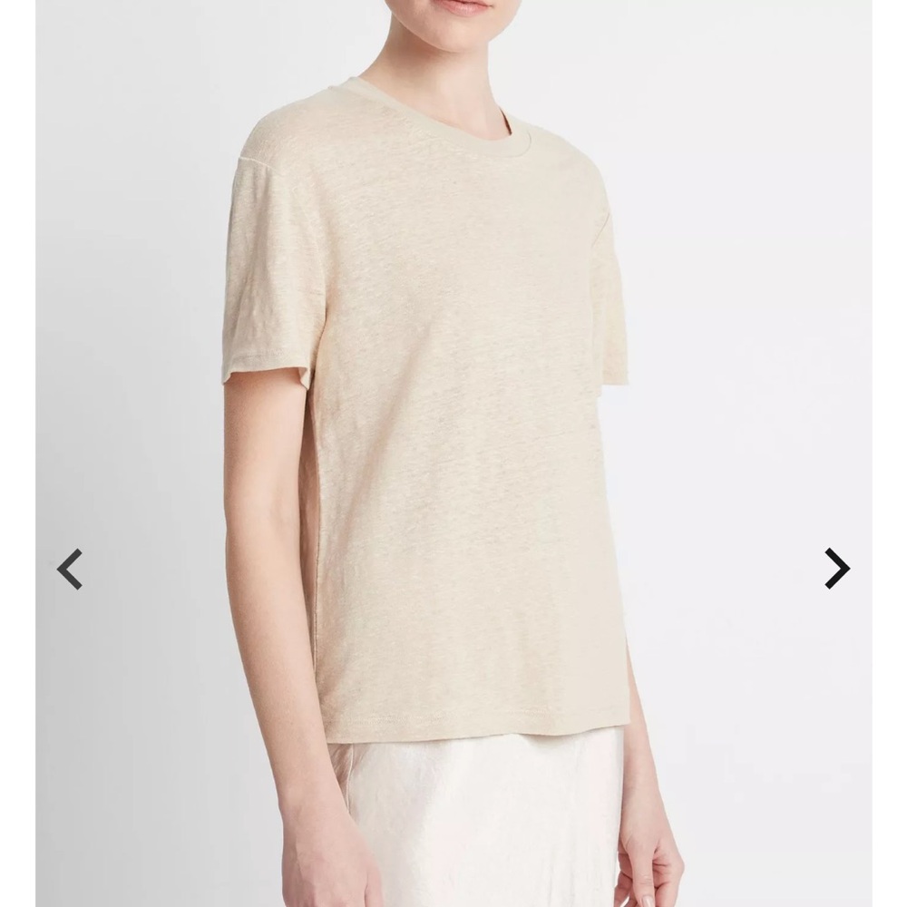NWT Vince Slub Linen Drop Shoulder Crew Neck Tee White Oak Small Sold Out - Picture 2 of 4